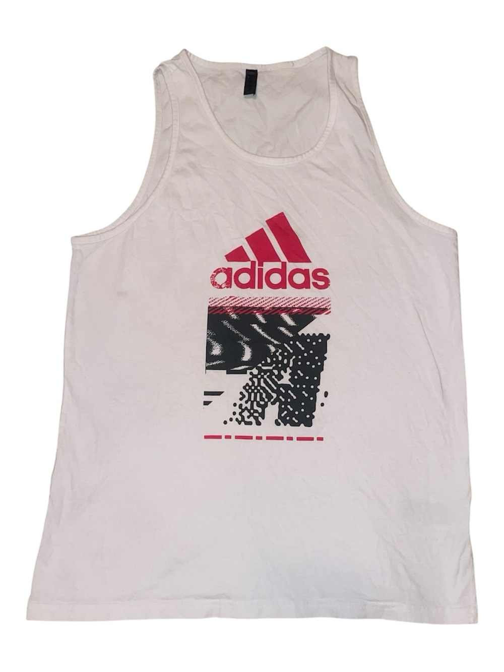 Men Adidas White Tank Top with Red Logo Graphic Sz Med